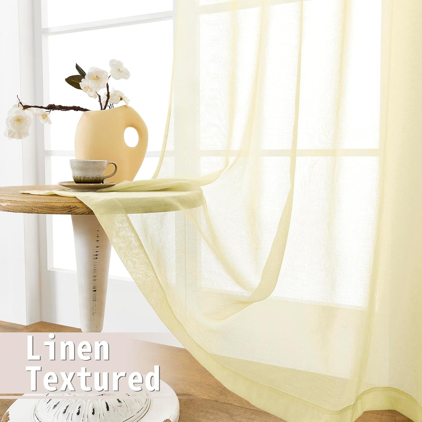 Tollpiz Sheer Door Curtains Closet Linen Textured Curtain Sheers Doorway Light Filtering Voile French Door Rod Pocket Curtains Patio Door, 54 x 63 inches Long, Transparent Yellow, Set of 1 Panel