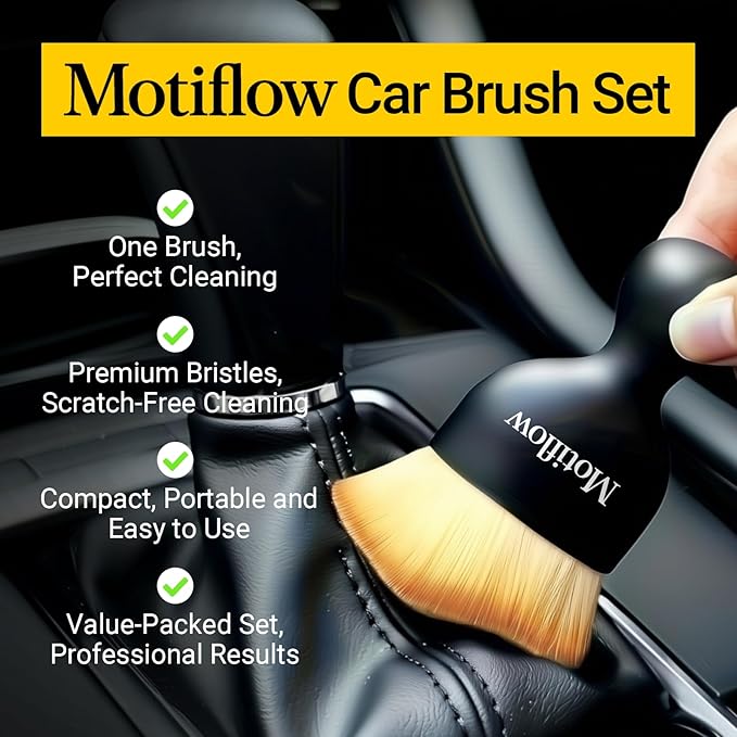 2 PCS Car Interior Detailing Brush, Car Detailing Supplies Soft Bristle Detailing Brush, Car Interior Cleaning Tool, Auto Detailing Brush Car Dashboard Cleaning Duster Brush (Black&Yellow)