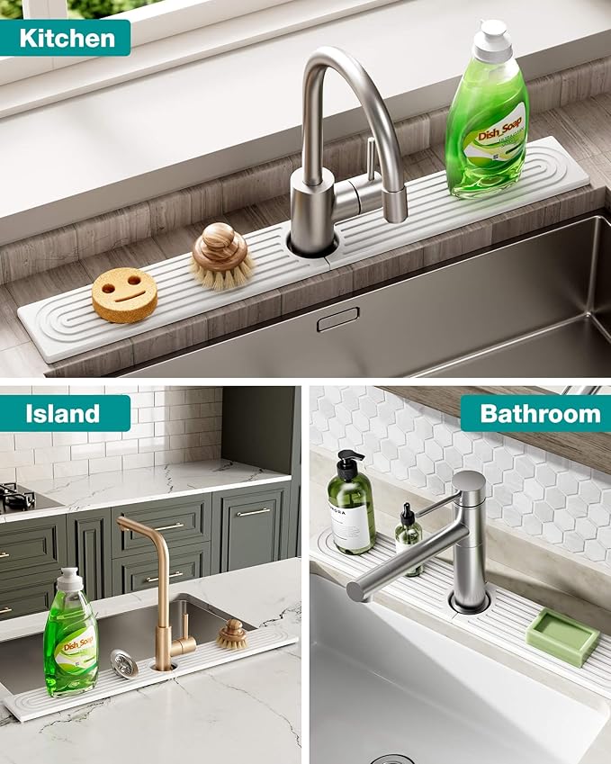 Stone Faucet Mat for Kitchen Sink, Diatomite Sink Protectors - Prevent Moisture Drying Stone Tray Fit Kitchen Counter & Bathroom Counter (White, 30" x 4")