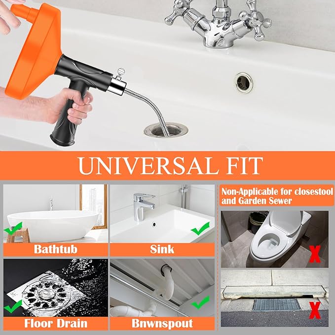 33 Feet Drain Snake Auger, Plumbing Snake Drain Hair Clog Removal Tool, Heavy Duty Toilet Snake Auger, Sink Unclogger Drain Cleaner Tool for Bathroom Kitchen Tub Shower Drain Clog Remover with Gloves