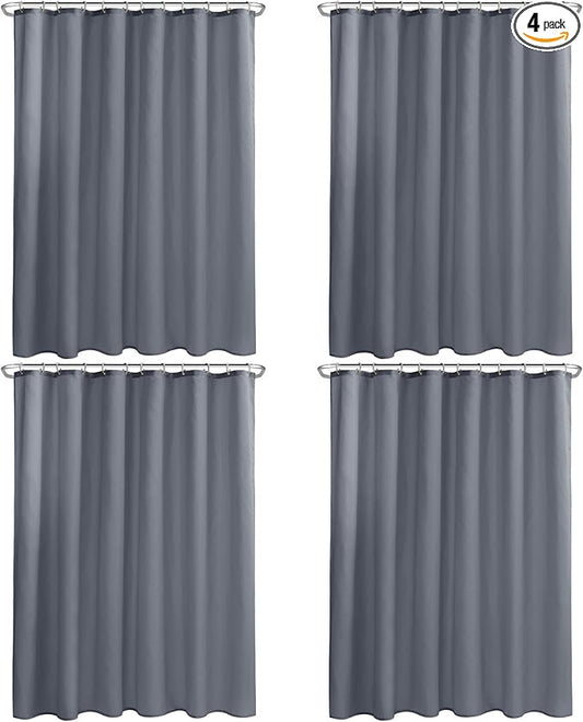 Nasitos Fabric Grey Shower Curtain Liners 4 Pack - W72 x H72 - Washable & Water Resistant Cloth Shower Liner for Bathtub, Soft Hotel Quality, Standard Size (Include 8 Separate Magnets)
