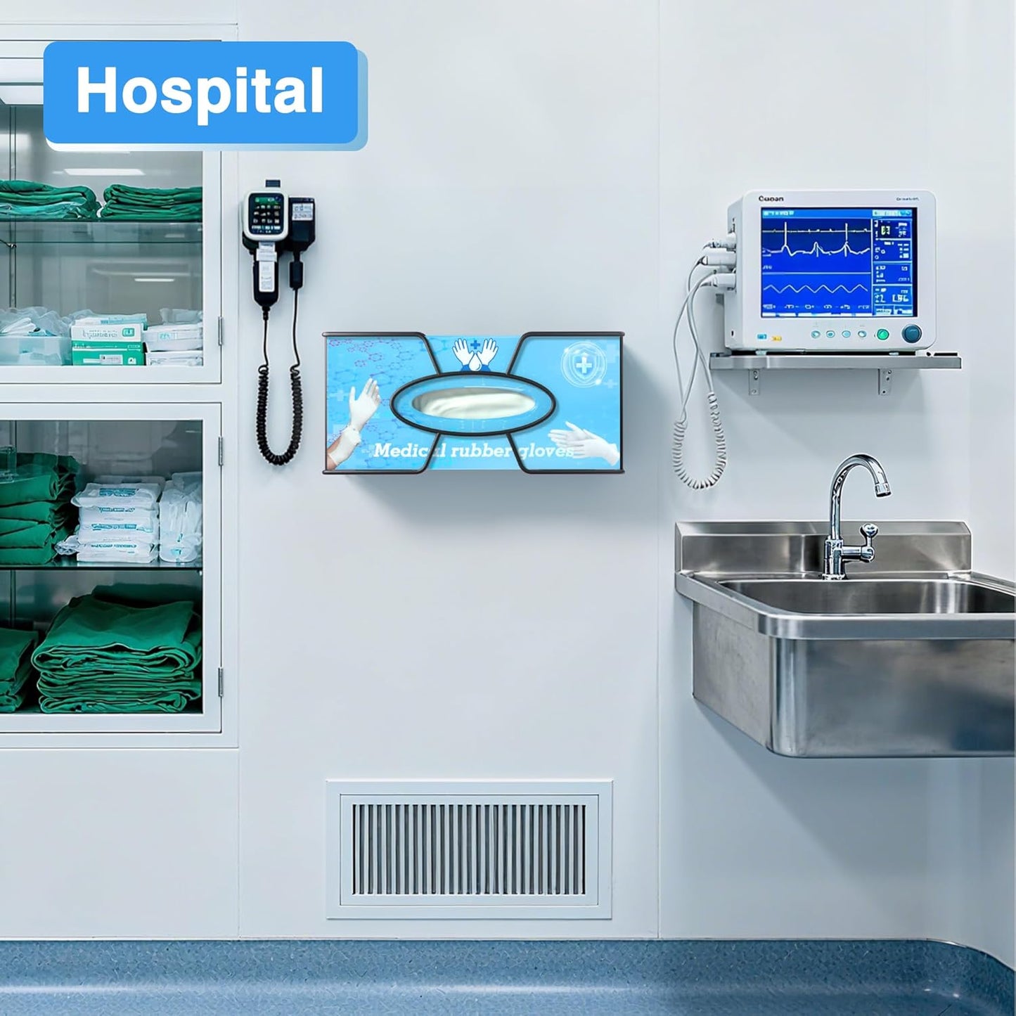 Glove Box Holder for Wall Mount, Disposable Glove Dispenser, Metal Box Organizer for Rubber Latex Gloves Facial Tissue