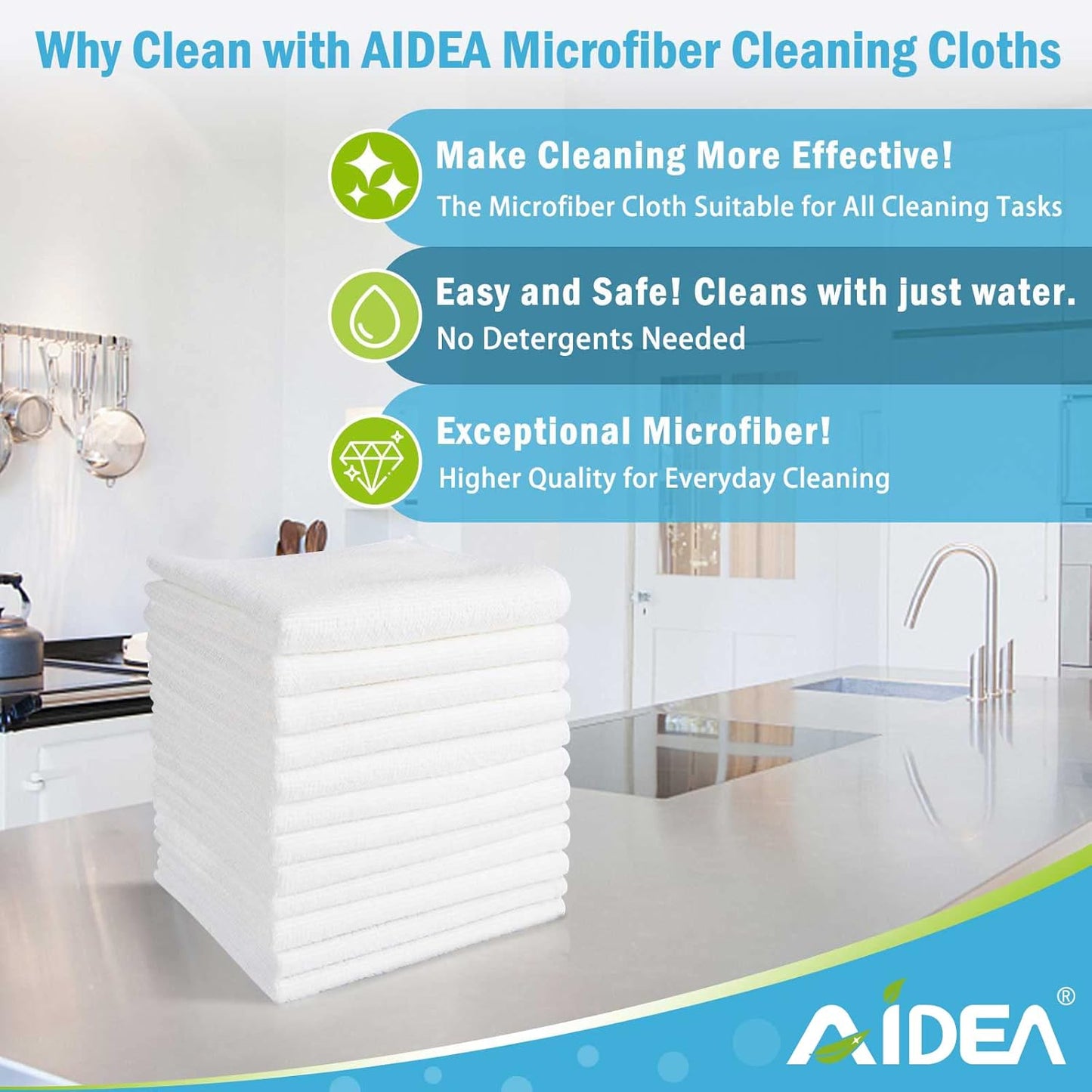AIDEA Microfiber Cleaning Cloth White 50PK, Microfiber Towels for Cars, Lint Free Rags, Kitchen Towels Dusting Cloth, Bar Rags for Cleaning, Wash Cloth, Dish Cloths White, 11.5"x 11.5"