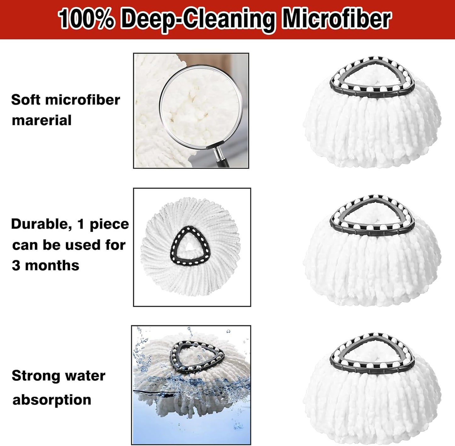 8 Pack Spin Mop Replacement Heads, 100% Microfiber Mop Head Replacement Compatible with Triangle Spin Mop for Easy Wring, 360 Degree Spinning Mop Replace Head for Floor Cleaning