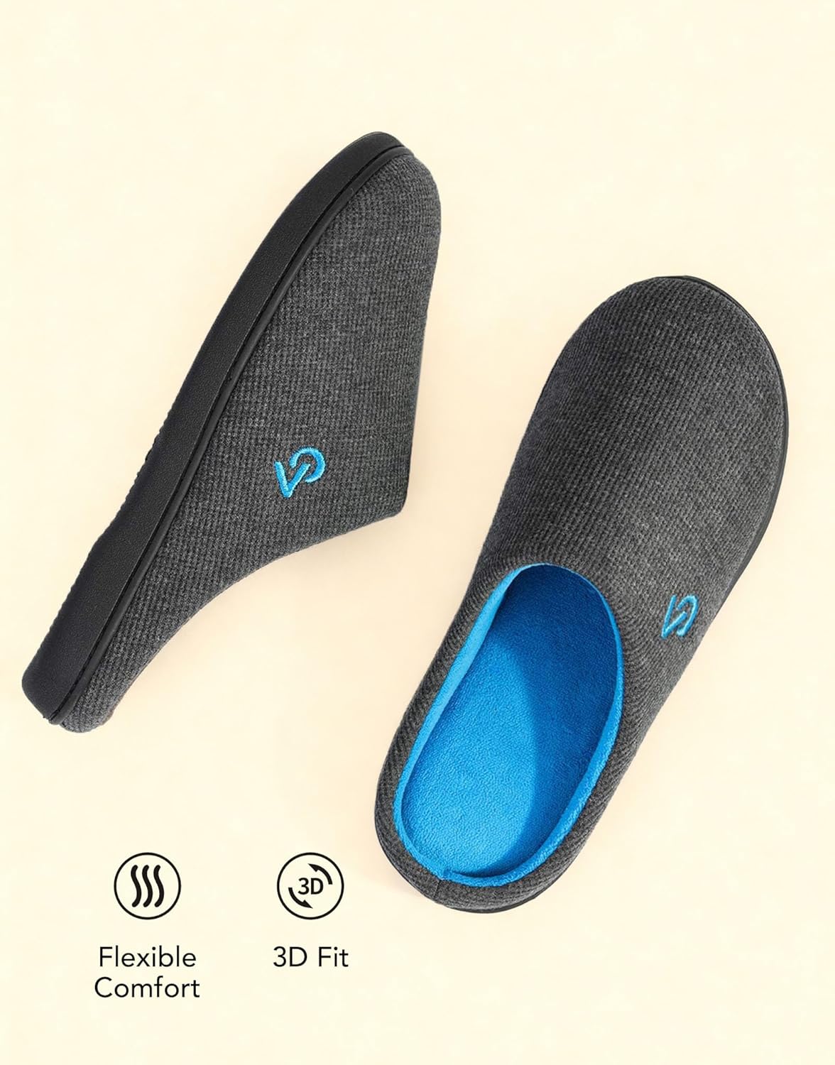 VeraCosy Men's Two-Tone Memory Foam House Slippers Indoor Outdoor Durable Rubber Sole