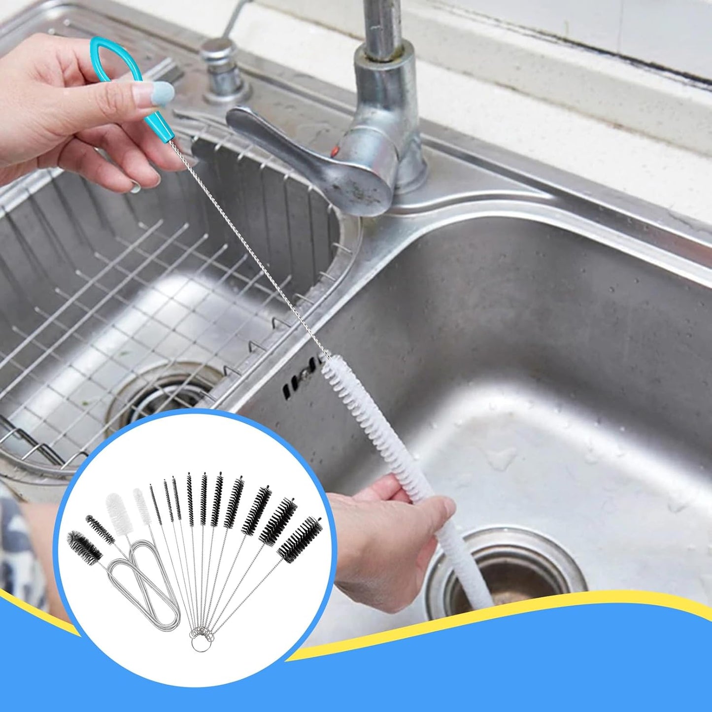 16pcs Long Tube Cleaner Set, Extra Long Hose Cleaning Brush, Pipe Cleaning Brush, Cleaning Brush Stainless Steel for Fish Tank, Kitchen, Straw