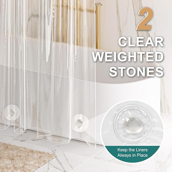 AmazerBath Heavy Duty Stall Shower Curtain Liner 12 Gauge, 36 x 72 Inches Clear Weighted Plastic Shower Liner with 2 Weighted Stones and 6 Rustproof Metal Grommet