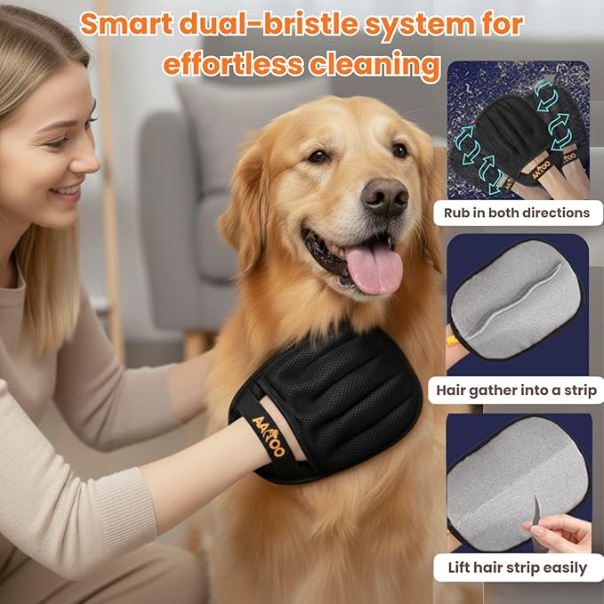 2pcs Pet Hair Removal Glove for Cats & Dogs – Reusable Magic Brush – Five-Finger Electrostatic Pet Hair Remover Glove for Laundry, Couch, Carpet & Car Seat