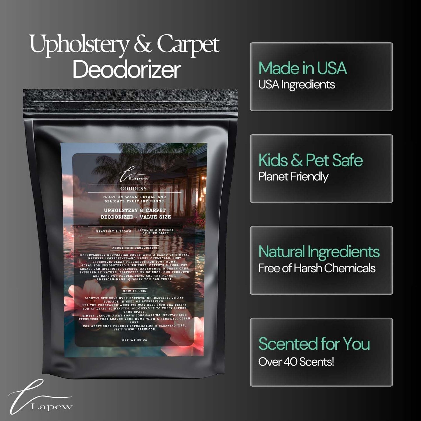 Goddess Carpet Freshener Powder Refill 36 oz | Powerful Odor Eliminator for Home | Upholstery Deodorizer | Carpet Deodorizer | Pet Urine | Cat Litter Box | Sweet Grace Fragrance