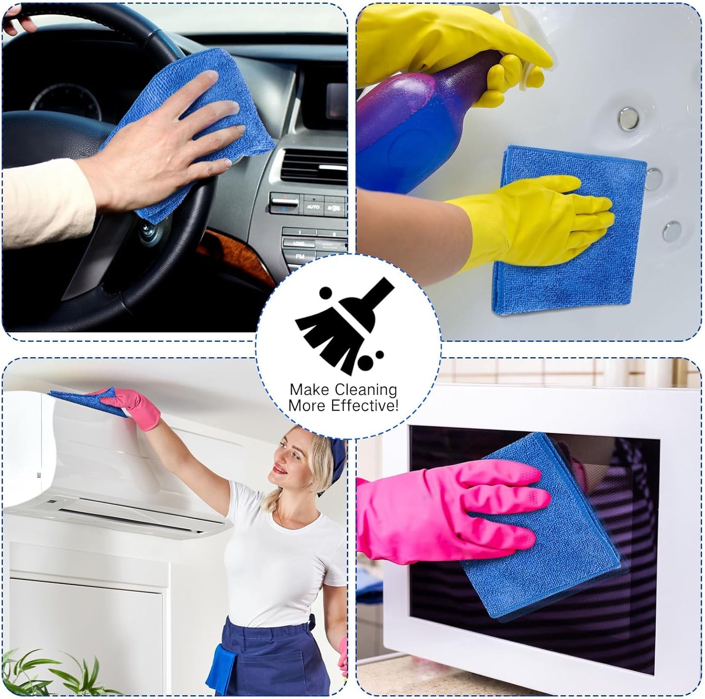 200 Pieces Microfiber Cleaning Cloths Bulk Absorbent Microfiber Towels Reusable Lint-Free Streak Free Wash Rags for House Kitchen Office Restaurants Bar Shop Car, 12 x 12 Inches (Royal Blue)