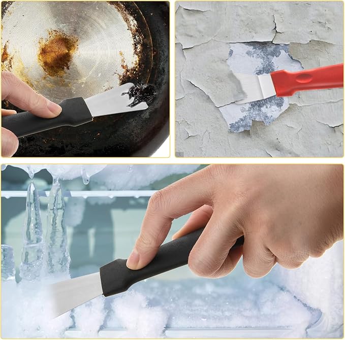 5 Pack Kitchen Stove Cleaning Brush + Scraper Tool Set, Stainless Steel and Nylon Brush Head Brushes Heavy Duty Scraper for Gas Burners Cooktop Pan Brass Kitchen, Bathroom, Range Hood Grease Grime