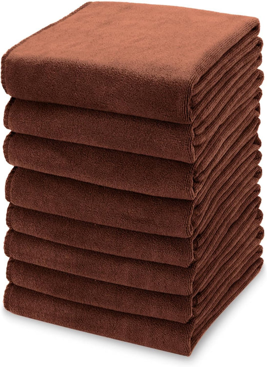 kimteny 13x28 Inches Kitchen Cloth Dish Towels, 400 GSM Premium Dishcloths, Super Absorbent Coral Velvet Microfiber Cleaning Cloths, Fast Drying Rags for Washing Dishes (8 Pack, Brown)