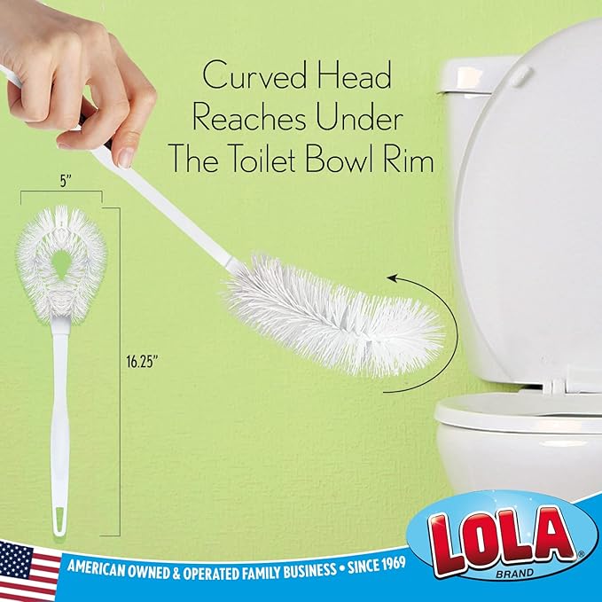LOLA Toilet Bowl Brush w/Curved Head, 3 Pack, Coated Wire, Durable Poly Bristles, Reaches Under Toilet Bowl Rim