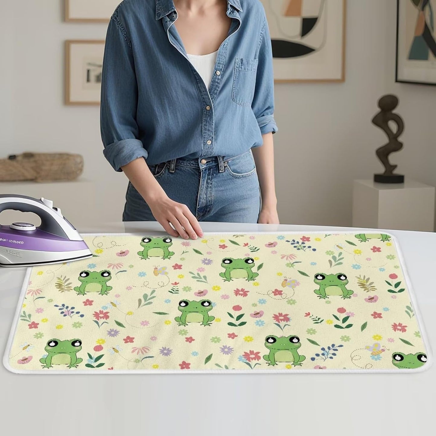 Ironing Mat Ironing Board Pad Heat Resistant, Portable, Quilting & Travel Blanket 32 x 16 Inch Cute Frog Small Ironing Mat for Table Top,Countertop,Etc