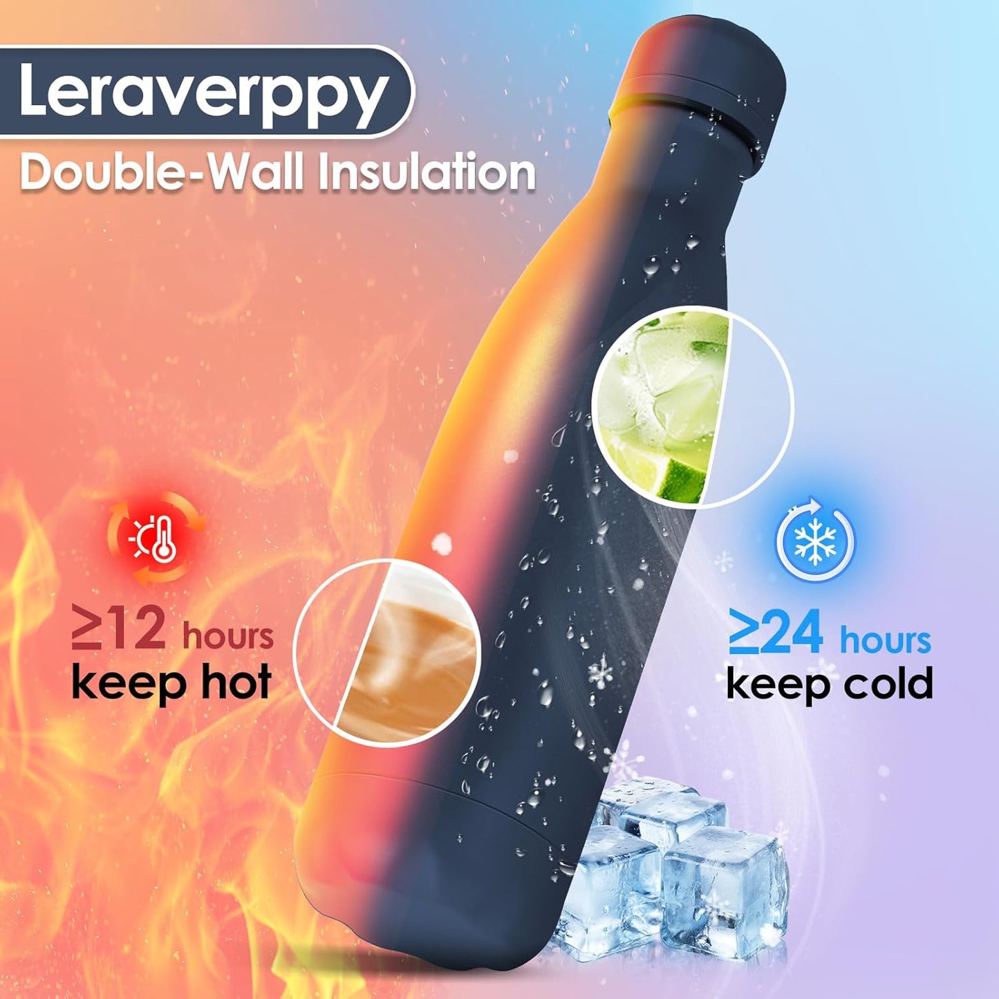 17oz Cola-Bottle Shaped Stainless Steel Leak-proof Water Bottle,Double Wall Vacuum Insulated Metal,Travel Mug For Sports Indoors & Outdoors,BPA-Free School Kids Flasks,Navy(12 Pack)