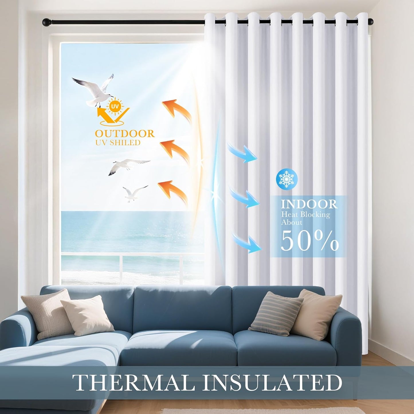 PONY DANCE 40 inch Long Curtains - Small Curtains for Bathroom Windows, Room Darkening Drapes 2 Panel Set Thermal Insulated Window Drape for Living Room Kitchen Home Office, Pure White