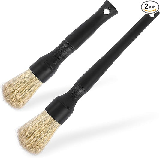 Car Detailing Brush Kit - Auto Detail Brush Set Interior Exterior No Scratch Boar Hair Detailing Supplies for Cleaning Air Vent Engine Bay Dashboard Seat Wheel(2 Pack)