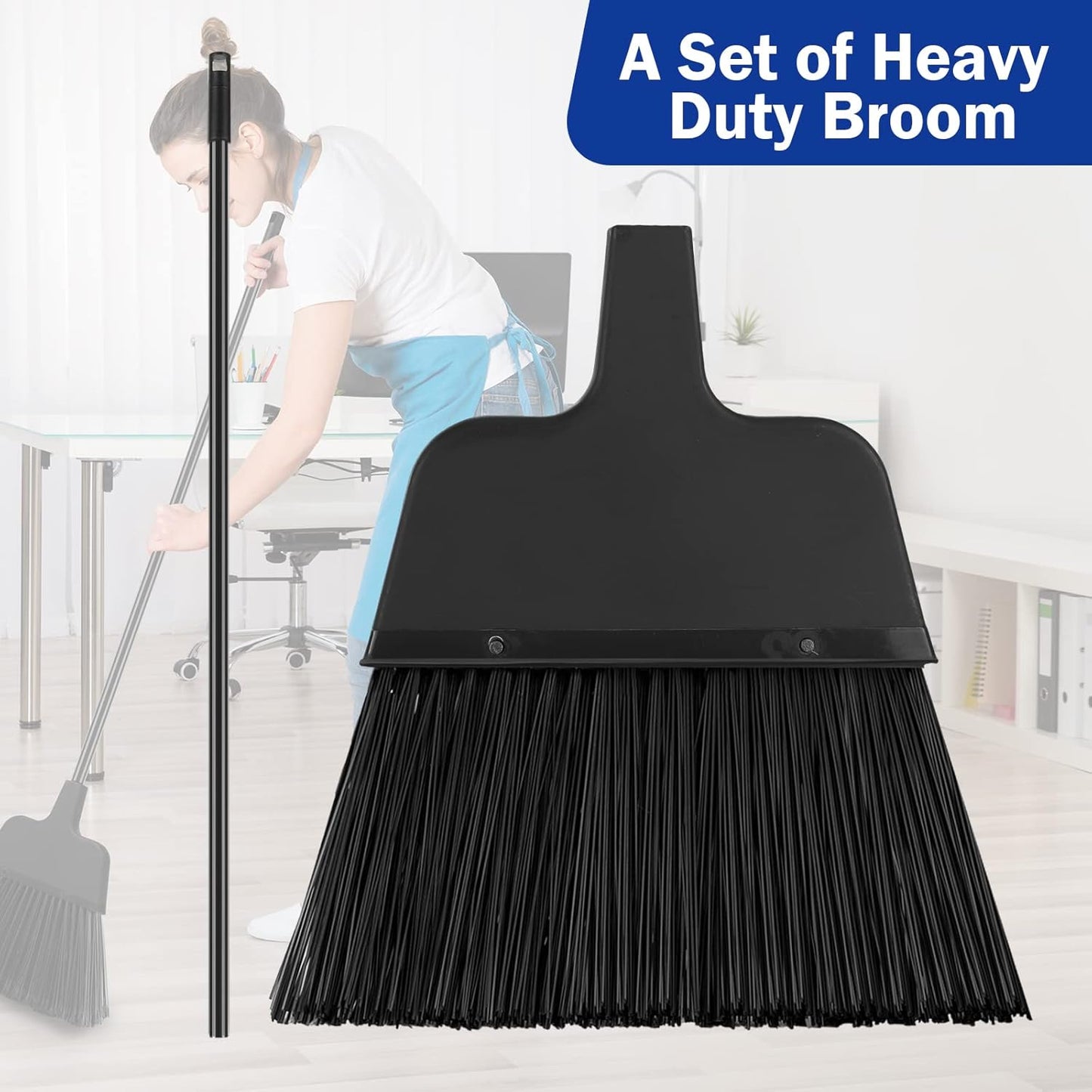 8 Pcs Outdoor Broom for Floor Cleaning 54 Inch Commercial Heavy Duty Broom Long Handle Kitchen Household Angle Brooms for Sweeper Sweeping Indoor Dust Hair Cleaner Corn Shop(Black)