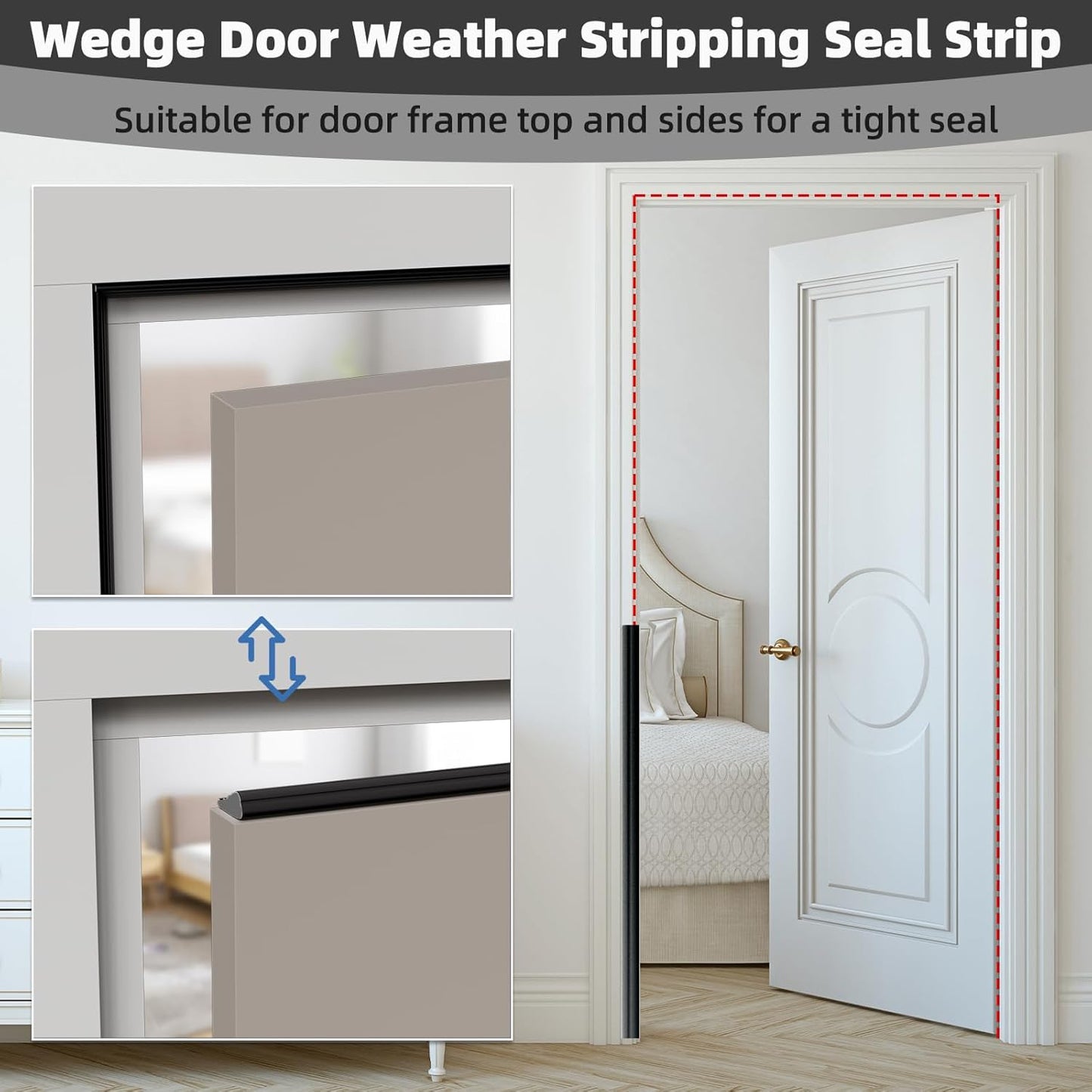 118" Wedge Weather Stripping Door Seal Strip for Door Frame & Window,Self Adhesive Window Insulation Draft Stopper Seal for Winter,Gray Foam Door Gap Filler for Soundproofing Light Blocker,Black