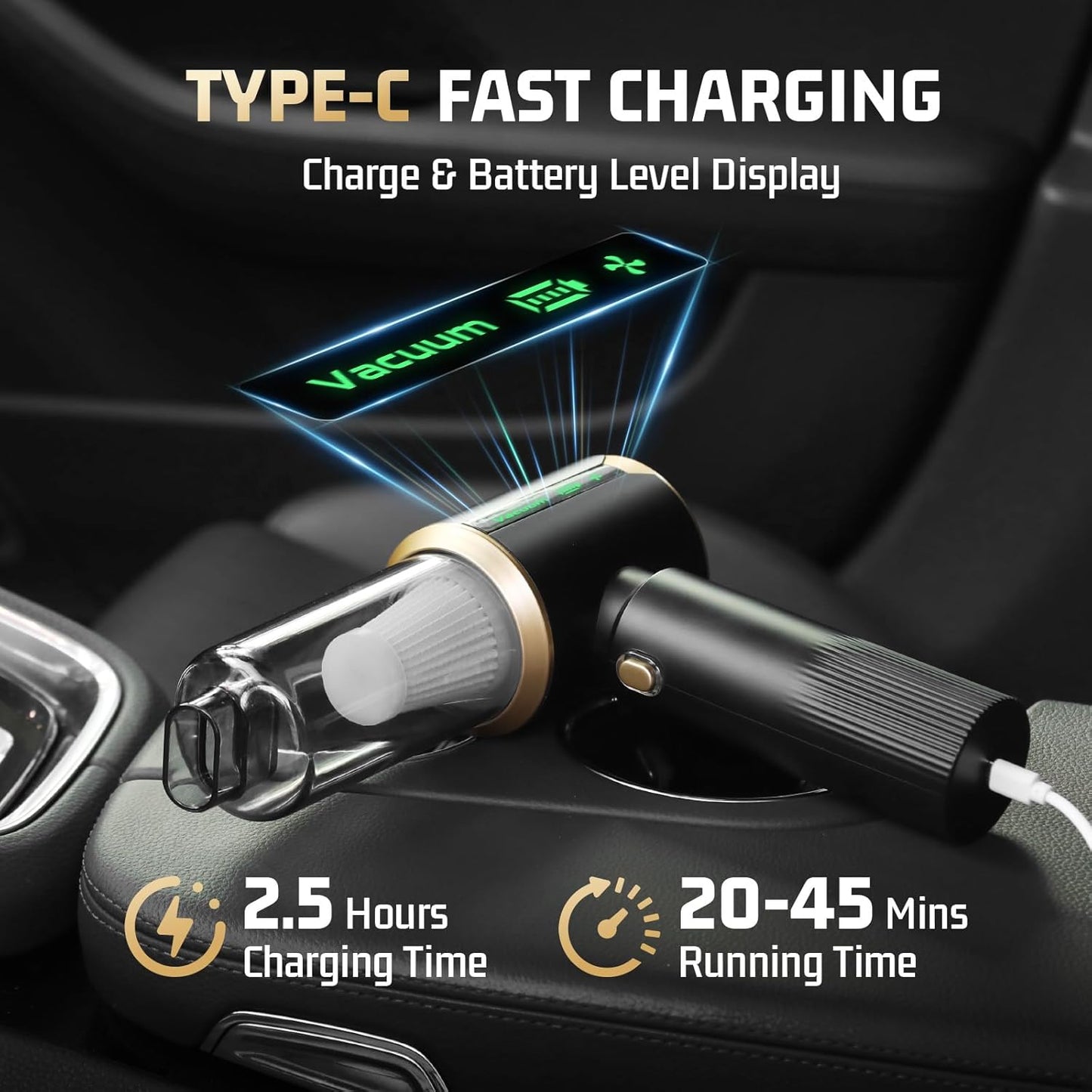 Car Handheld Vacuum Cordless: Car Vacuum Cleaner with 16000Pa Ultra-Strong Suction, Brushless Motor & HEPA Filter - Lightweight Design for Drivers and Office Workers- Matte Black