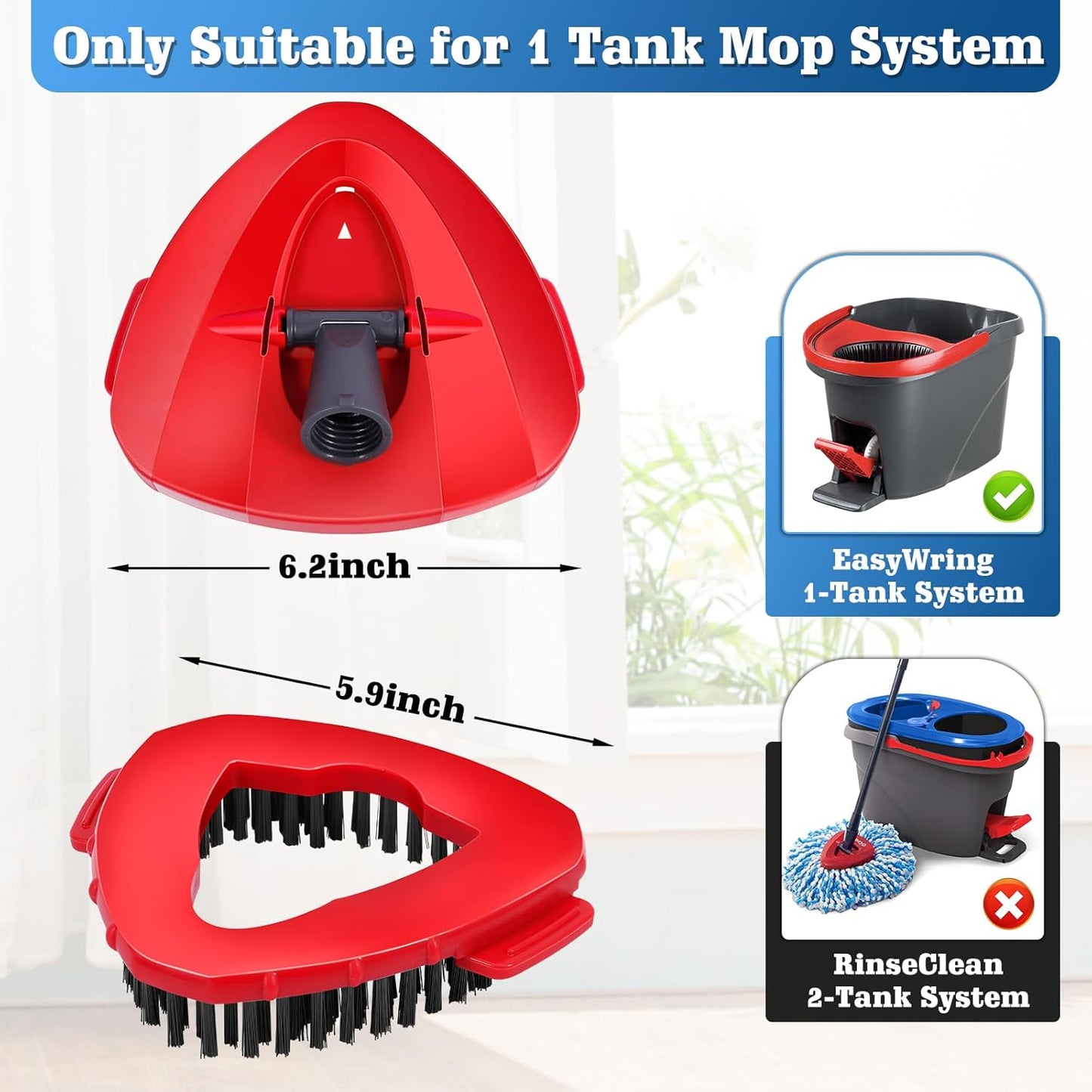 2 Pcs Mop Scrub Brush Head and 1 Mop Base Part Replacement for EasyWring 1 Tank System, Hard Bristle Cleaning Brush for Bathroom Kitchen Tile