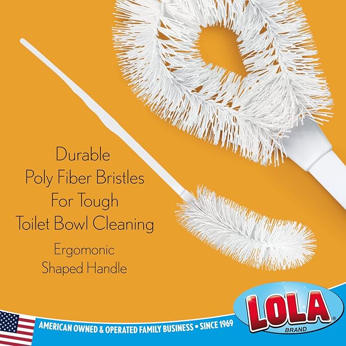 LOLA Toilet Bowl Brush w/Curved Head, 3 Pack, Coated Wire, Durable Poly Bristles, Reaches Under Toilet Bowl Rim