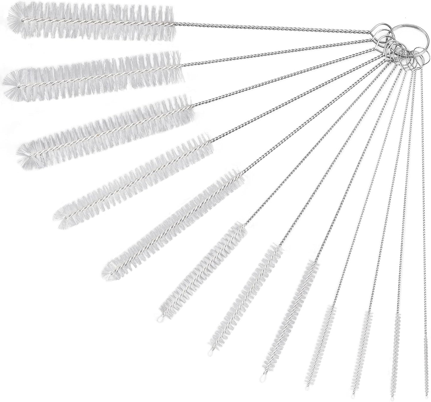 Straw Cleaner Brushes Sets, 12 Pieces 8.2 Inch Botthle Cleaning Brush and Nylon Tube Brush Brush Kit for Sippy Cup, Tumbler, Water Bottle, Drinking Straw (White)