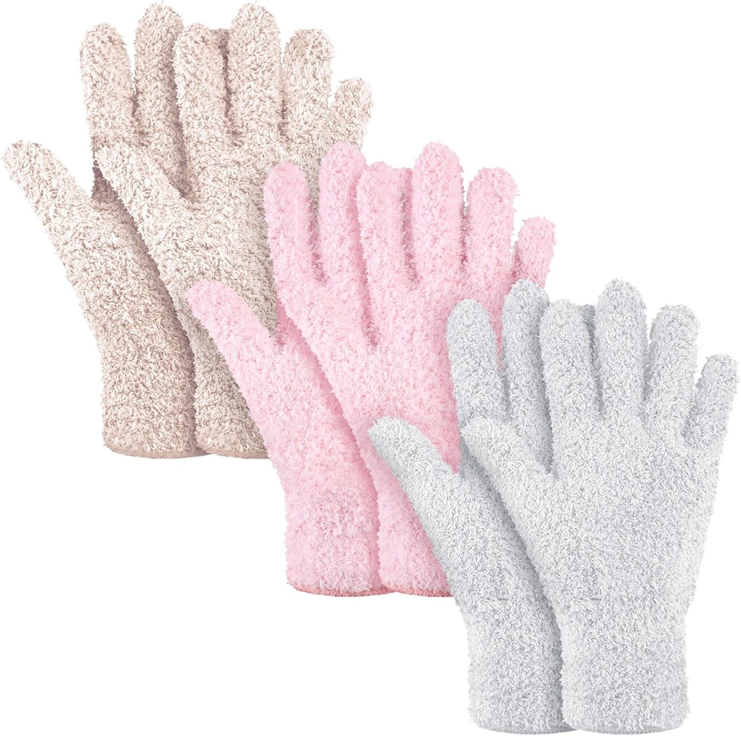 Patelai 3 Pairs Microfiber Plant Dusting Gloves Leaf Cleaning Gloves for Indoor Plants, Blinds, Furniture, House (Small,Pink, Nude, White)
