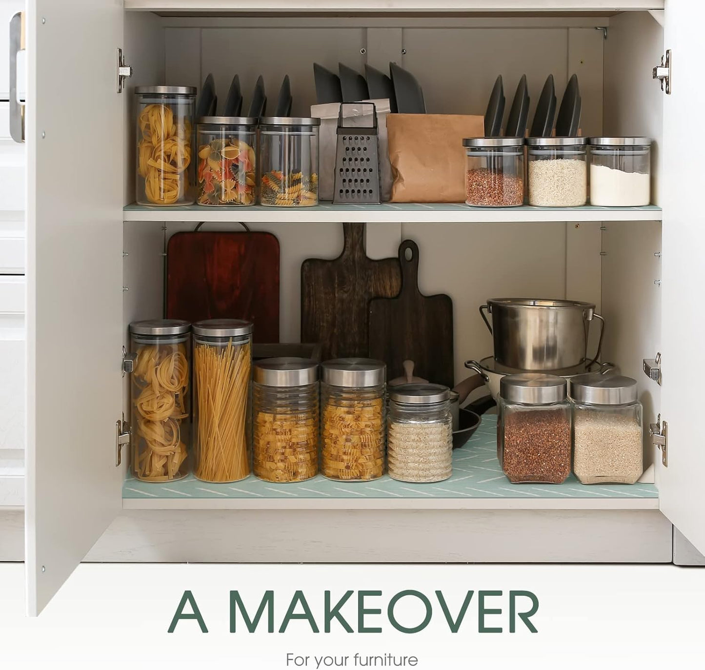 Glotoch 2 Rolls Premium Non Slip Shelf Liner, Non Adhesive Drawer Liner, Waterproof Shelf Liners for Kitchen Cabinets, Drawer, Fridge, Wire Shelving, Pantry-12” X 20 FT, Heavy Duty, Green Herringbone