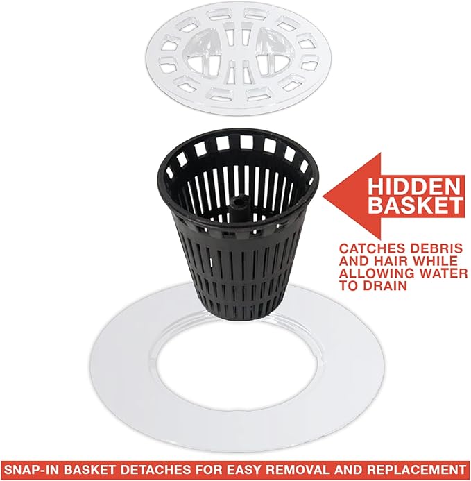DANCO Hair Catcher for Stand-Alone Shower Drain Cover | 3-inch Shower Drain Openings | Strainer Snare | White (10533)