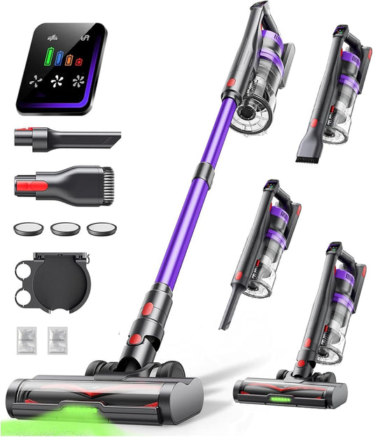 Cordless Vacuum Cleaner, 55KPa 650W Powerful Stick Vacuum for Home, 60Mins Runtime, 1.8L XL Dust Cup One-Touch Empty, Green LED Anti-Tangle Brush & Fragrance, for Pet Hair Carpet Hard Floor