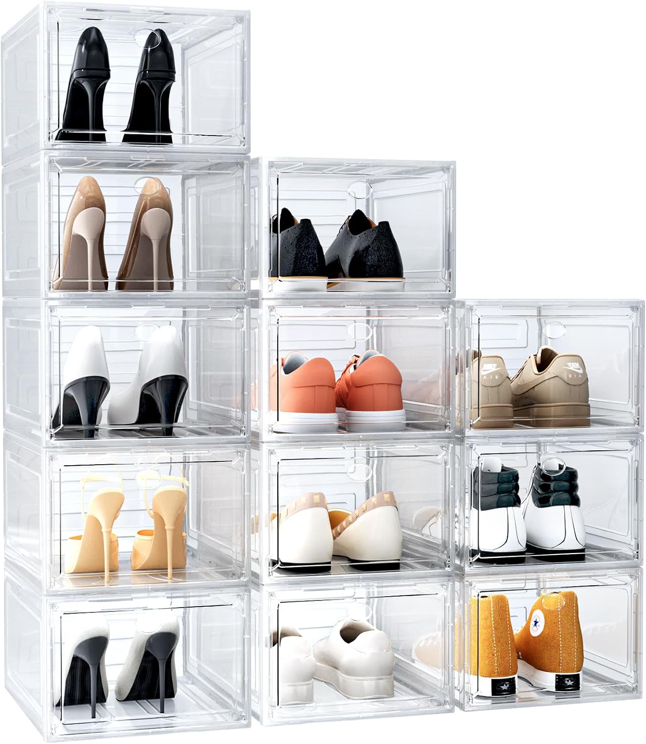 12 Pack Upgrade Harder Solid Plastic Shoe Organizer, Shoe Boxes Clear Stackable, Sneaker Storage for Closet, Shoe Display Case