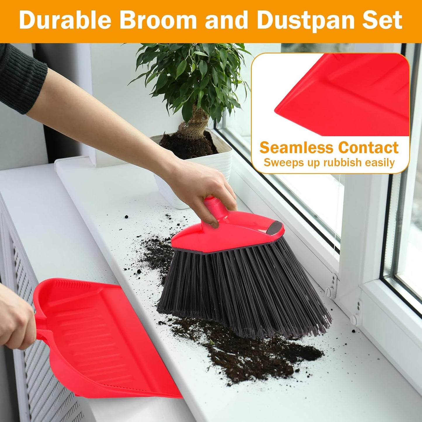 Maxcheck 6 Pcs Broom and Dustpan Set 54 Inch Heavy Duty Indoor Brooms with Dust Pan Combo Bulk for Commercial Shop Angle Home Office Lobby Kitchen(Red)