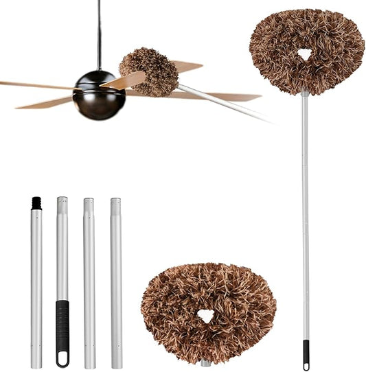 Ceiling Fan Cleaner Duster Reusable Microfiber Ceiling Fan Blade Cleaner Removable Duster with Extension Pole Adjusts 13 to 49.7 Inch for Cleaning Walls Furniture Door Window Top (Beige Brown)