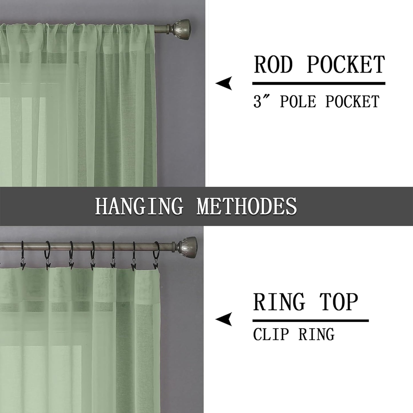 Tollpiz Sheer Curtains Linen Textured Bedroom Curtain Sheers Light Filtering Rod Pocket Voile Curtains for Living Room, 54 x 63 inches Long, Sage Green, Set of 2 Panels