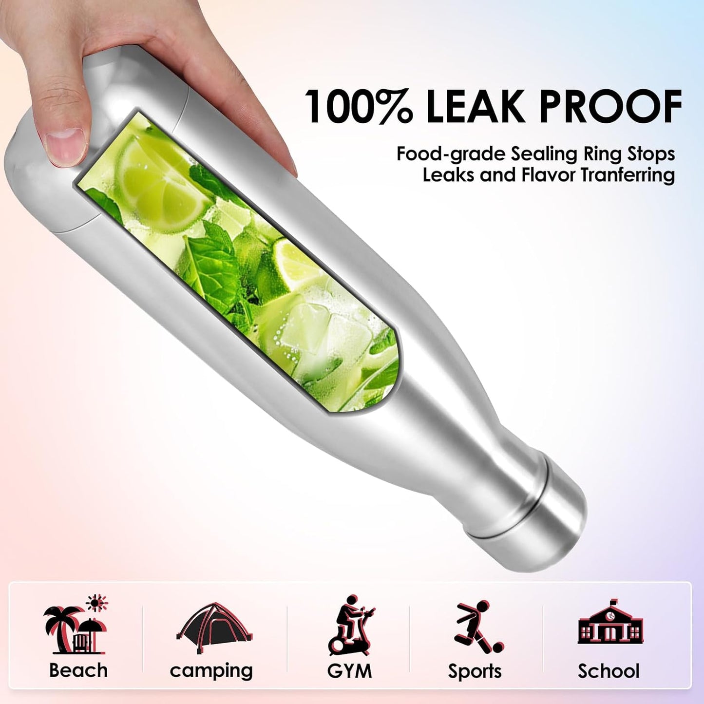 17oz Cola-Bottle Shaped Stainless Steel Leak-proof Water Bottle,Double Wall Vacuum Insulated Metal,Travel Mug For Sports Indoors & Outdoors,BPA-Free Kids Flasks,Silver(8 Pack)