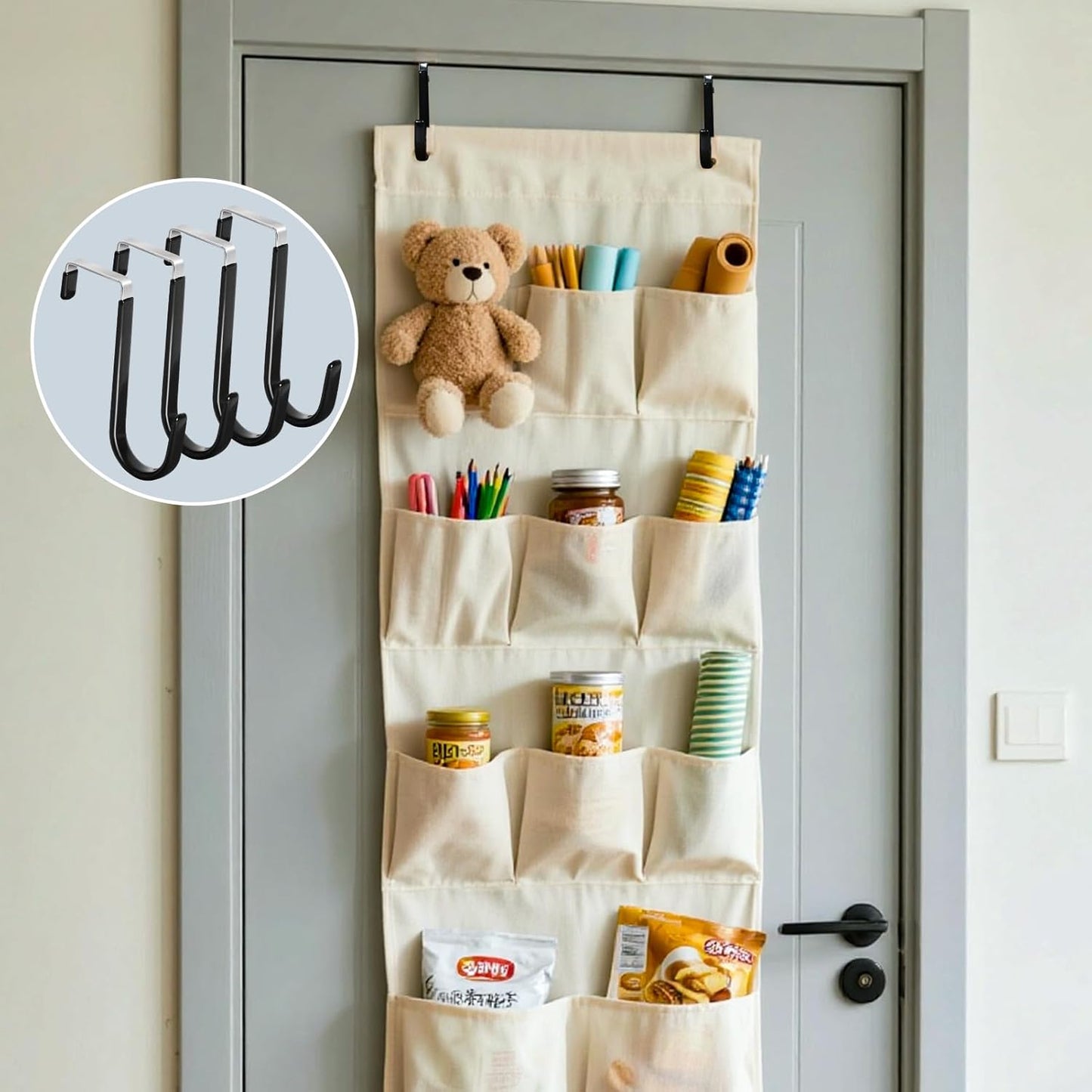 HOOSUN 4 Pack Over The Door Hooks,4.96In Hooks for Hanging Heavy Duty Door Hanger,Towel Hanger Hook Holders,Hangers Hook for Hanging Clothes,Towels,Hats,Coats,Bags (Black)