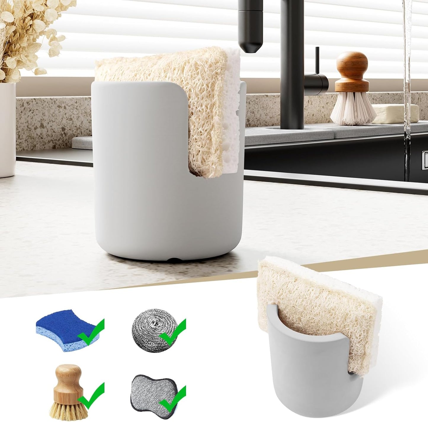 Diatomite Stone Sponge Holder, Quick Dry Dish Sponge Stand for Countertop, Fast Dry Diatomaceous Earth Sponge Holder for Kitchen Sponge, Gray