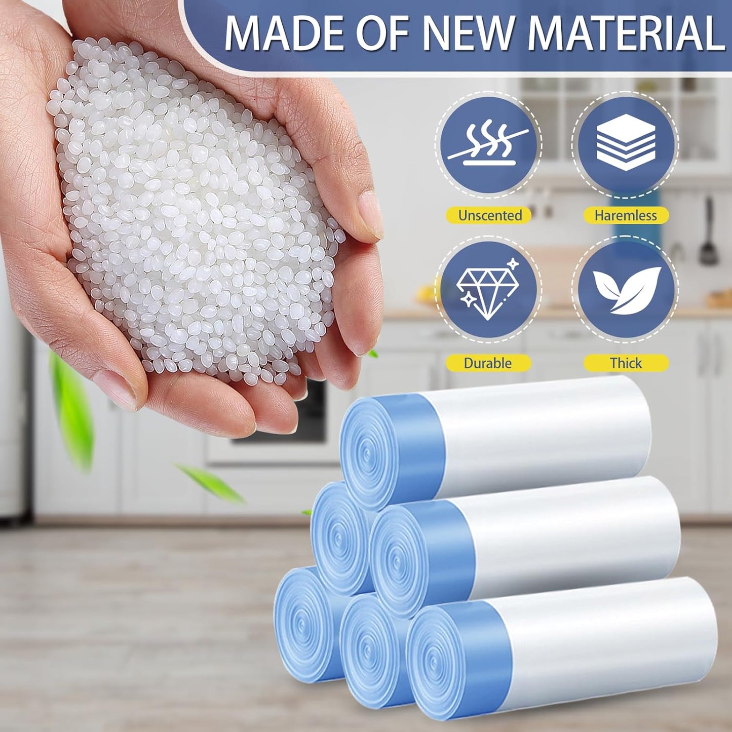 240 Count 8 Gallon Trash Bags Drawstring - 1.2 Mil White Medium Garbage Bags Unscented, 30 Liter Thick Plastic Trash Can Liners for Home Kitchen Bathroom