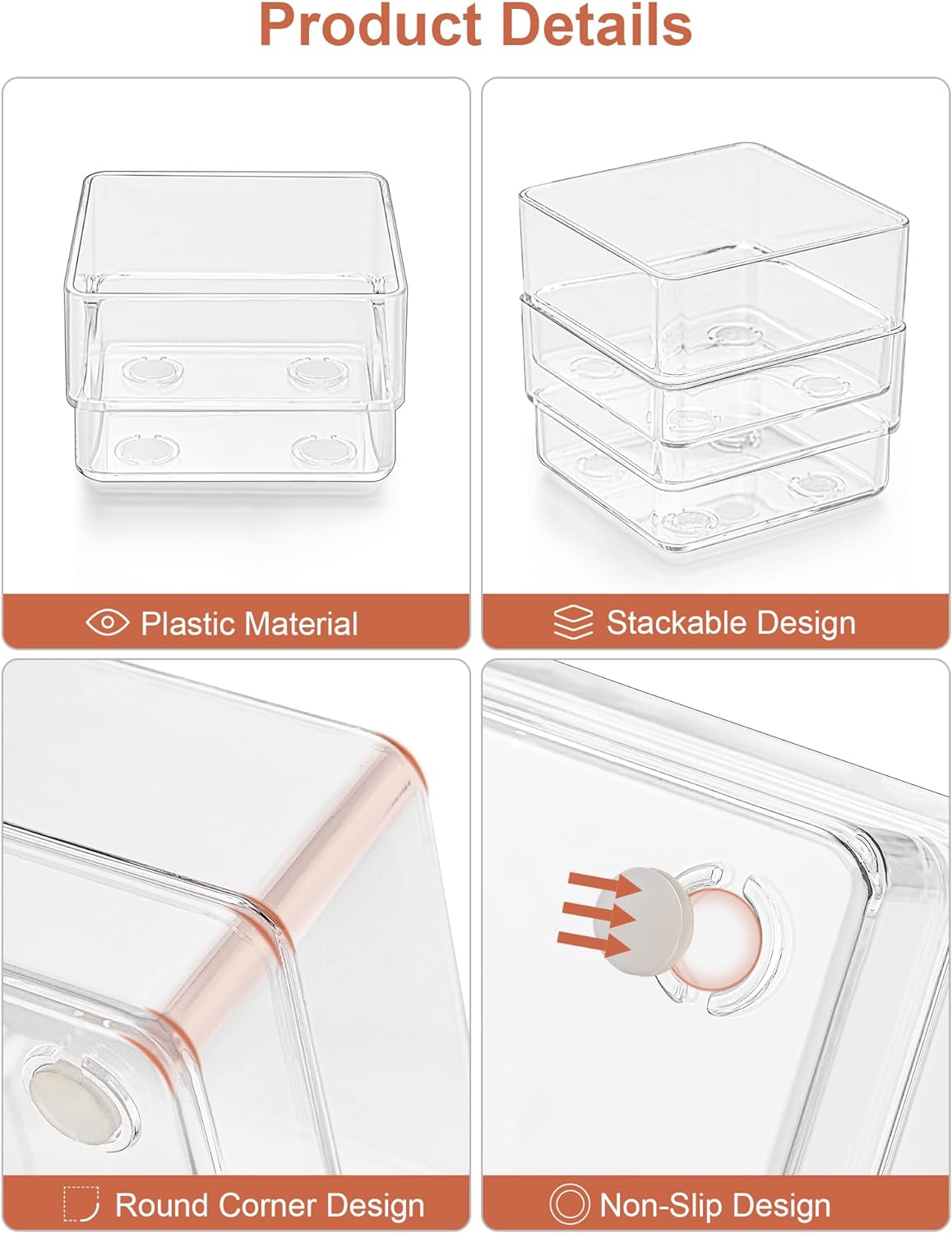 SMARTAKE 30-Piece Drawer Organizer with Non-Slip Silicone Pads, 7-Size Desk Drawer Organizer Trays Storage Tray for Makeup, Jewelries, Utensils in Bedroom Dresser, Office and Kitchen (Clear)