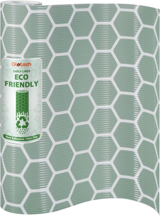 Glotoch Premium Non Slip Shelf Liner, 12” X 20 FT Drawer Liner Non Adhesive, Waterproof Shelf Liners for Kitchen Cabinets, Drawer, Fridge, Wire Shelving, Pantry, Bathroom-, Heavy Duty, Green Geometric