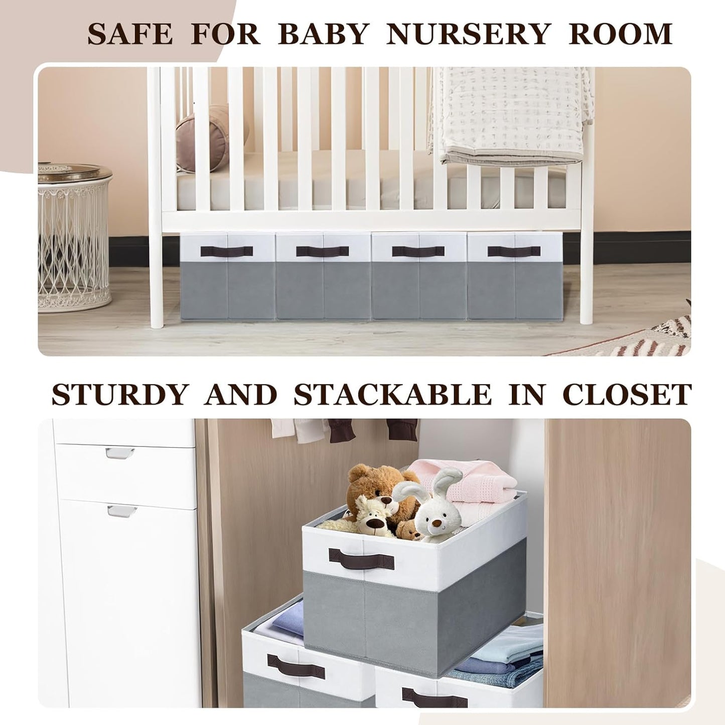 Criusia Closet Organizers and Storage Baskets - 6 Pack Shelf Organizer Bins with Handles - Clothes Storage Bins for Bedroom Nursery Home Closet Organization - Blanket Toy Storage Organizer
