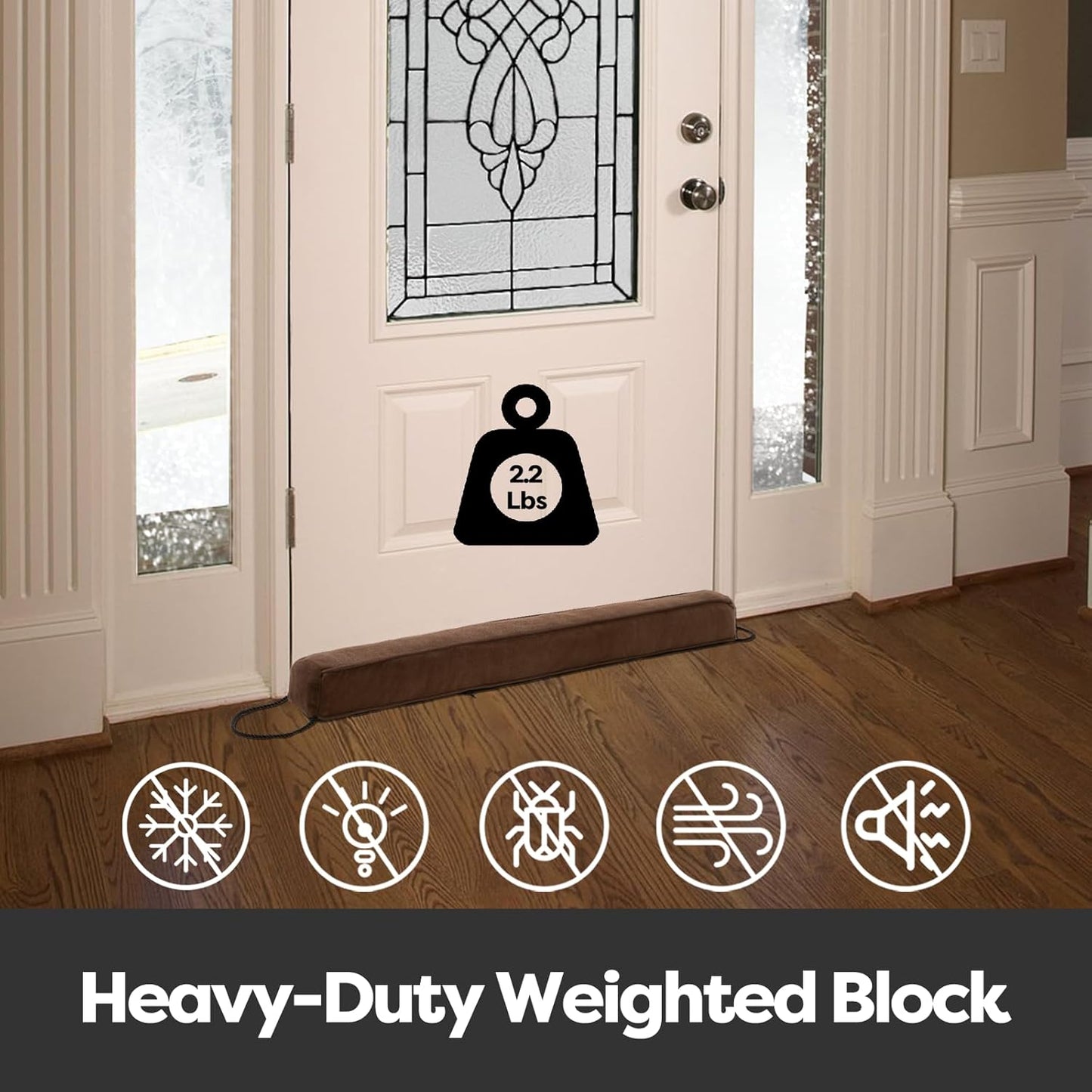 Weighted Door Draft Stopper for Front Door, Easy to Use Heavy 38 Inch Door Bottom Winter Cold Air Draft Blocker, for Exterior, Apartment, Back Door, Fits Door Gap Up to 3”, 2.2lb