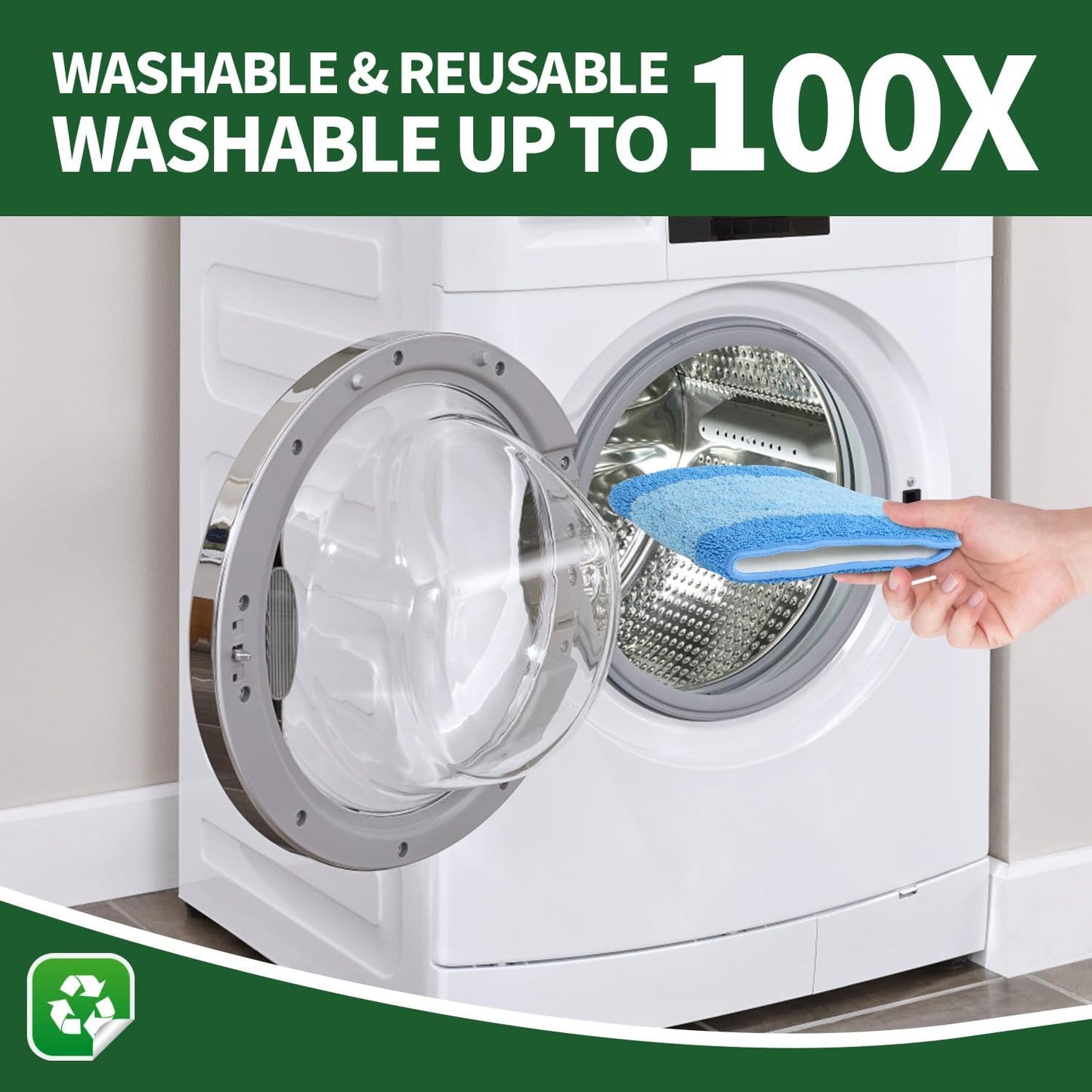 8 Pack Microfiber Cleaning Pads for Bona Mop, Reusable Microfiber Mop Pads for 18 Inch Mop, Hardwood & Hard Surface Floors Replacement Cleaning Mop Pads, Machine Washes