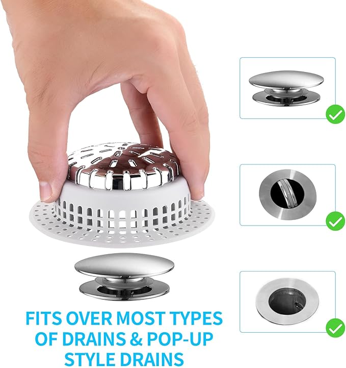 Shower Drain Hair Catcher, Shower Drain Cover, Bathtub Drain Hair Catcher for Pop-Up & Regular Drains (Top Small)