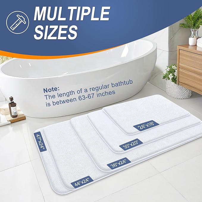 OLANLY Thick Memory Foam Bath Mat Rug 59x20, Extra Soft Absorbent Bathroom Rug, Quick Dry Bath Mats, Non-Slip, Machine Washable Carpet for Bathroom, Tub and Shower, Home Decor Accessories, White
