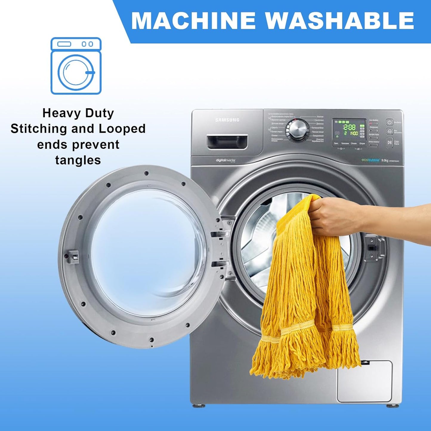 Pack of 2 Heavy Duty Commercial Mop Head Replacement, General Cleaning Mop Heavy Duty Commercial Replacement Wet Industrial Blue Cotton Looped End String Head Refill,Super Absorption and Durability