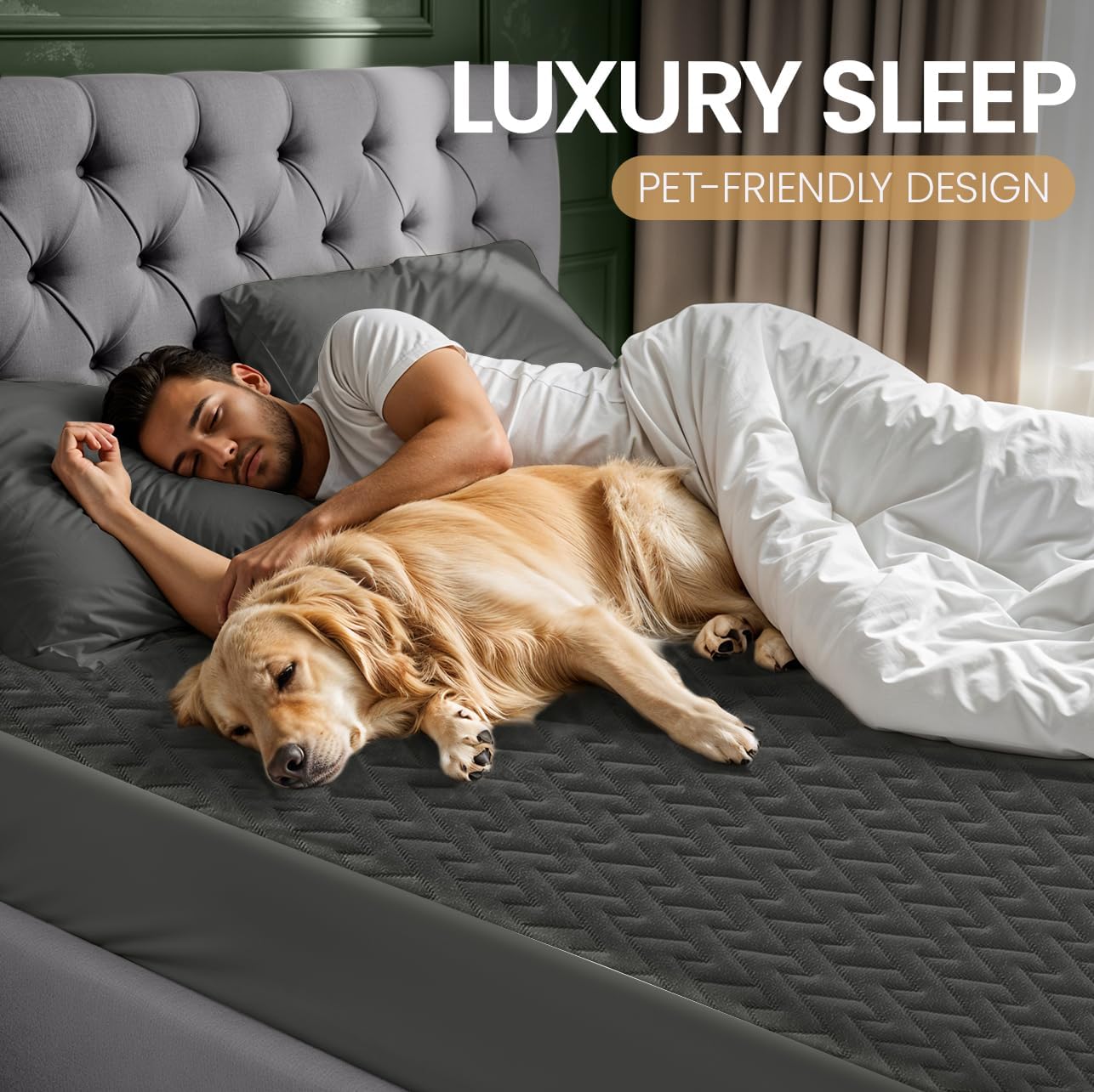 Utopia Bedding Waterproof Mattress Protector King Size (Gray), Premium 3D Air Soft Fabric Mattress Cover, Fits 17 Inches Deep, Breathable, Fitted Style with Stretchable Pockets