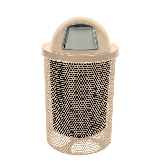 COATEDOUTDOORFURNITURE RDT-P-TAN Heavy Duty Round Trash Receptacle with Dome Top, Liner Included, 32 Gallon, Tan, Made in America