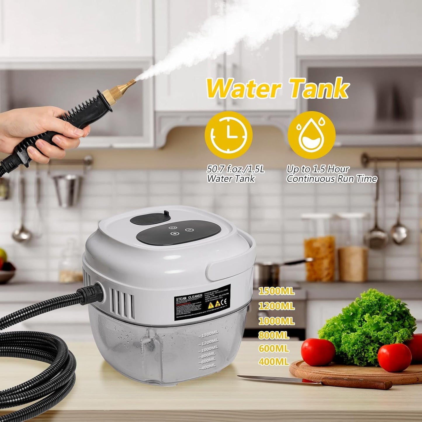 Handheld Steam Cleaner, 2500W Portable Steamer For Cleaning Car Detailing and Grout, 15s Heat-Up, 1.5L Tank Pressurized Steam Cleaner for Home Use & all Surfaces